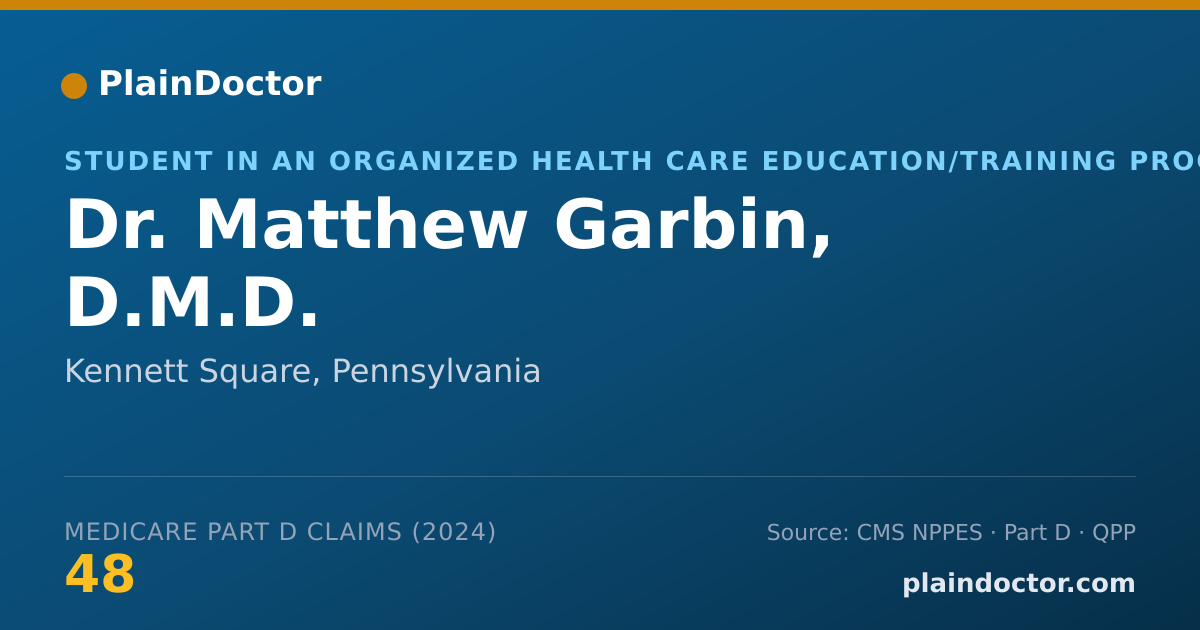 Shareable card for Matthew Garbin, D.M.D. - Student in an Organized Health Care Education/Training Program, Kennett Square, PA
