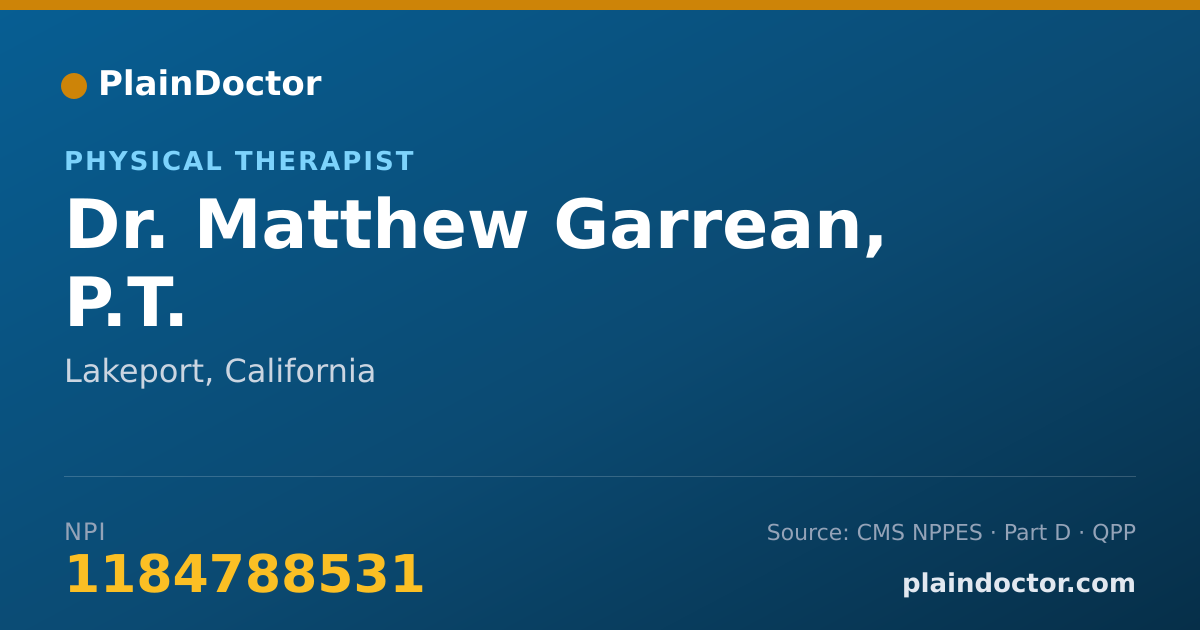 Shareable card for Matthew Garrean, P.T. - Physical Therapist, Lakeport, CA