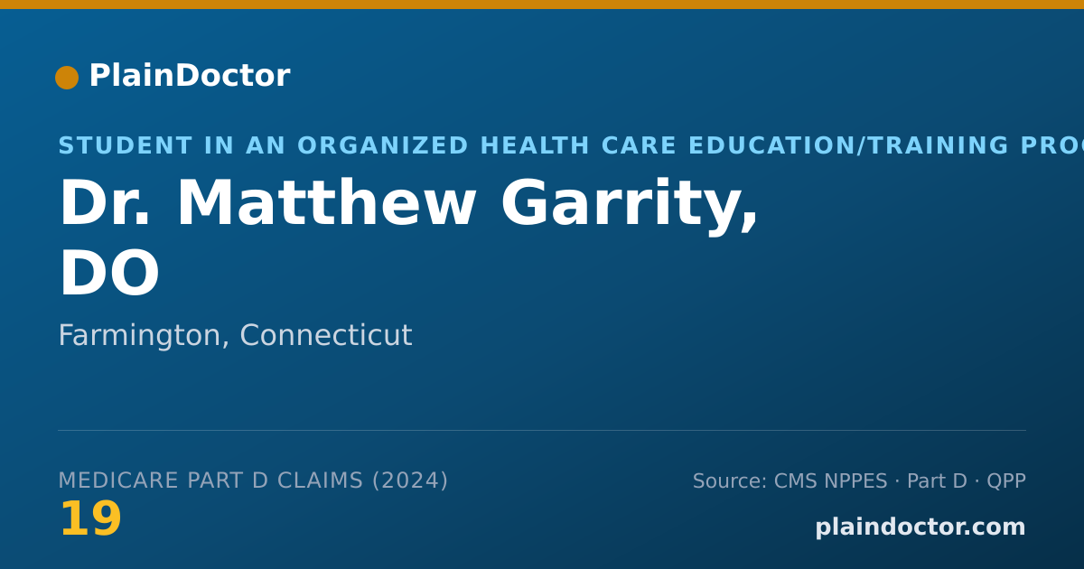 Shareable card for Matthew Garrity, DO - Student in an Organized Health Care Education/Training Program, Farmington, CT