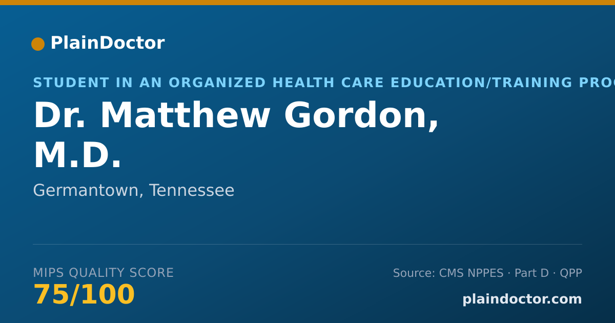Shareable card for Matthew Gordon, M.D. - Student in an Organized Health Care Education/Training Program, Germantown, TN