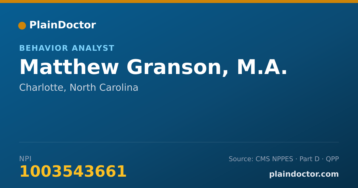 Shareable card for Matthew Granson, M.A. - Behavior Analyst, Charlotte, NC