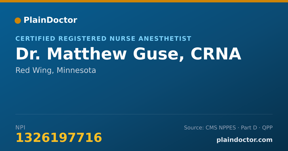 Shareable card for Matthew Guse, CRNA - Certified Registered Nurse Anesthetist, Red Wing, MN
