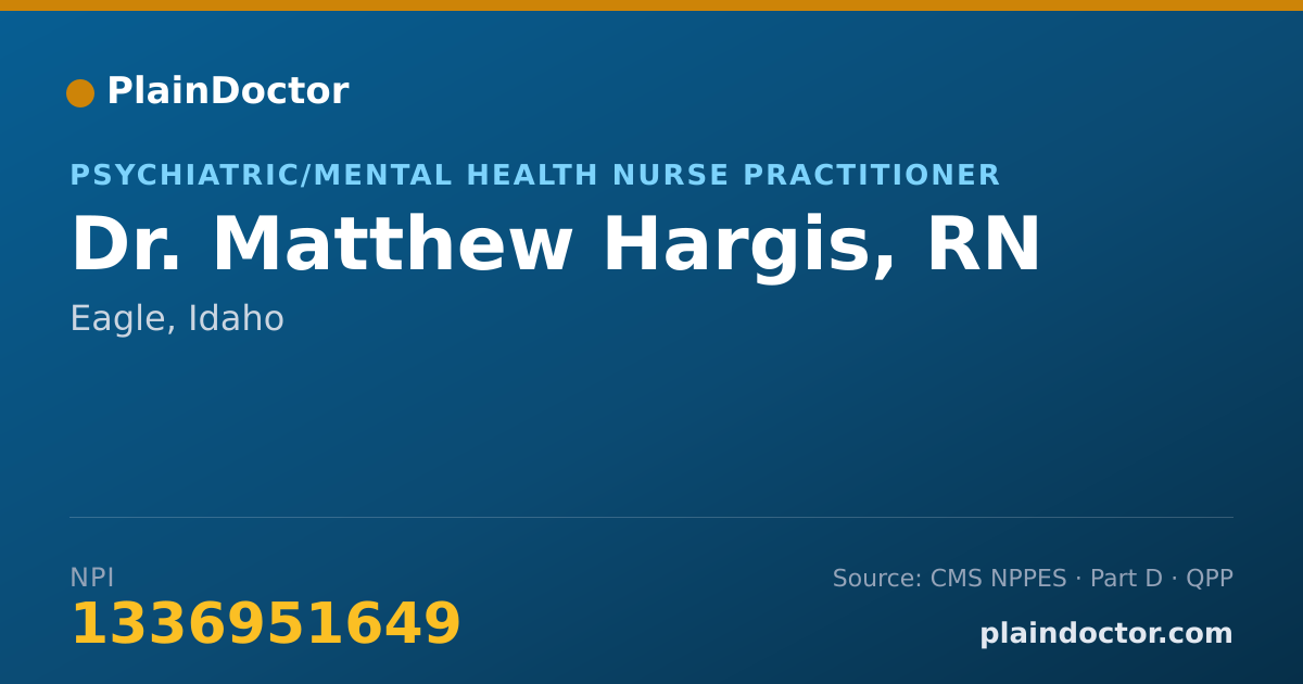 Shareable card for Matthew Hargis, RN - Psychiatric/Mental Health Nurse Practitioner, Eagle, ID