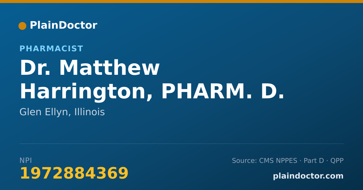 Shareable card for Matthew Harrington, PHARM. D. - Pharmacist, Glen Ellyn, IL
