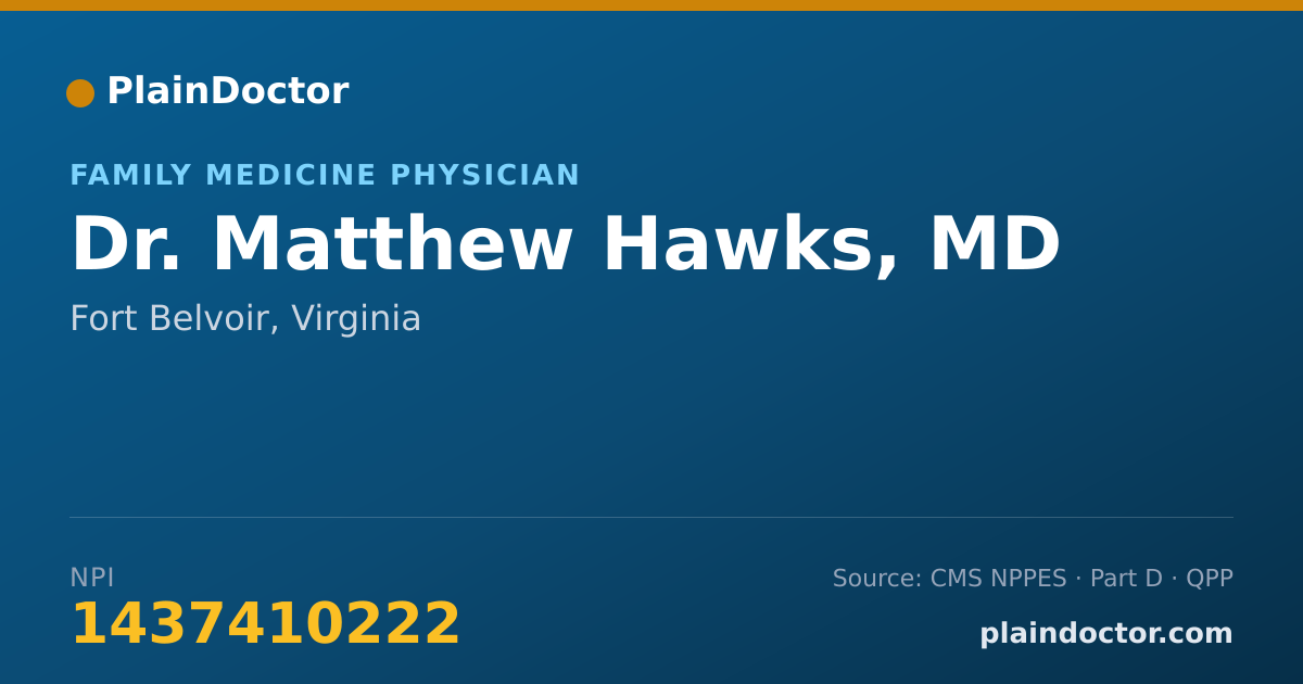 Shareable card for Matthew Hawks, MD - Family Medicine Physician, Fort Belvoir, VA