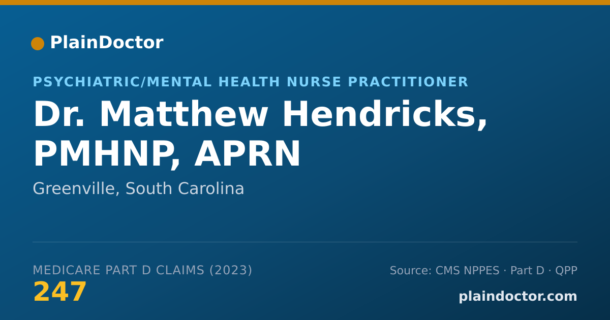 Shareable card for Matthew Hendricks, PMHNP, APRN - Psychiatric/Mental Health Nurse Practitioner, Greenville, SC