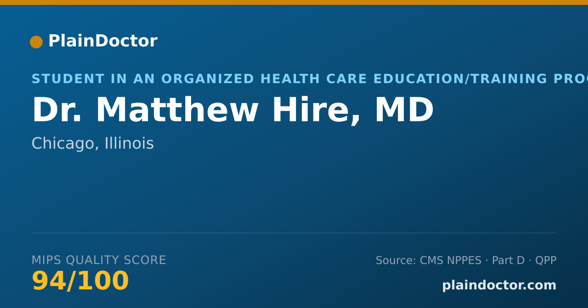 Shareable card for Matthew Hire, MD - Student in an Organized Health Care Education/Training Program, Chicago, IL
