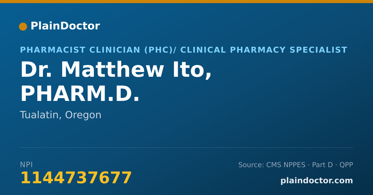 Shareable card for Matthew Ito, PHARM.D. - Pharmacist Clinician (PhC)/ Clinical Pharmacy Specialist, Tualatin, OR