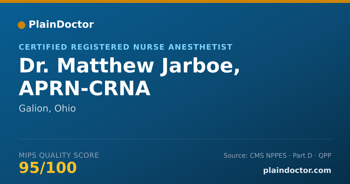Shareable card for Matthew Jarboe, APRN-CRNA - Certified Registered Nurse Anesthetist, Galion, OH
