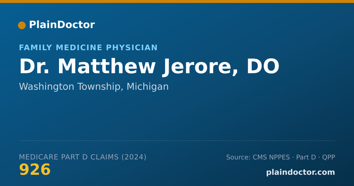 Shareable card for Matthew Jerore, DO - Family Medicine Physician, Washington Township, MI