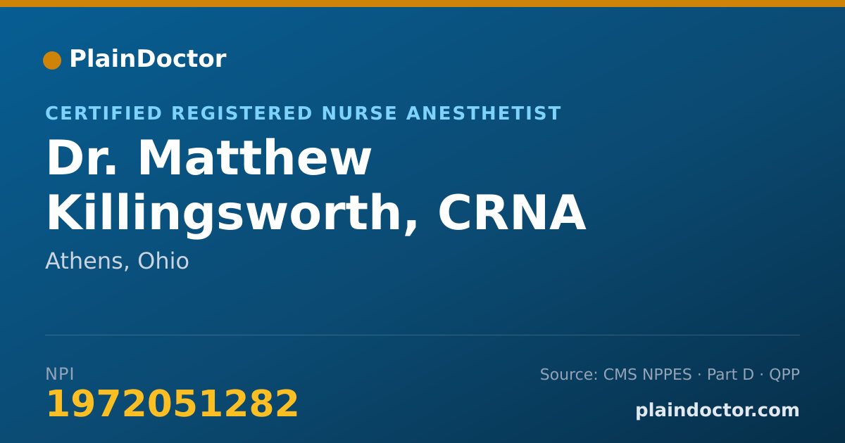 Shareable card for Matthew Killingsworth, CRNA - Certified Registered Nurse Anesthetist, Athens, OH