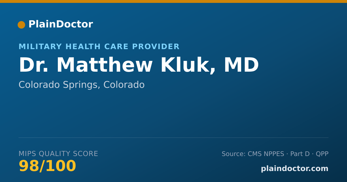 Shareable card for Matthew Kluk, MD - Military Health Care Provider, Colorado Springs, CO