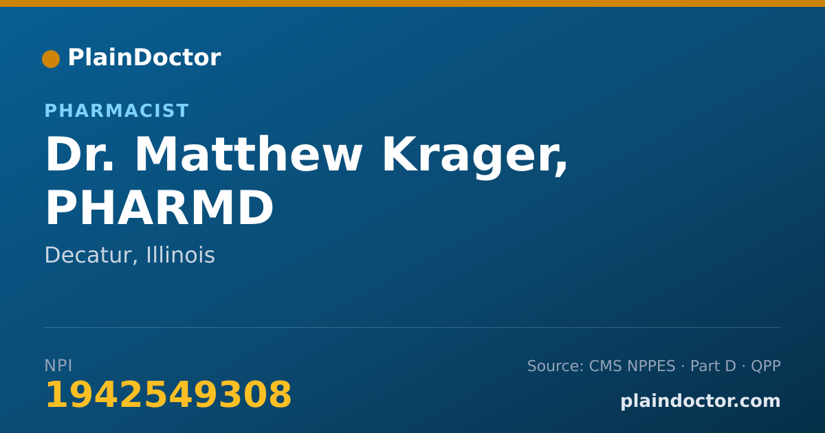 Shareable card for Matthew Krager, PHARMD - Pharmacist, Decatur, IL