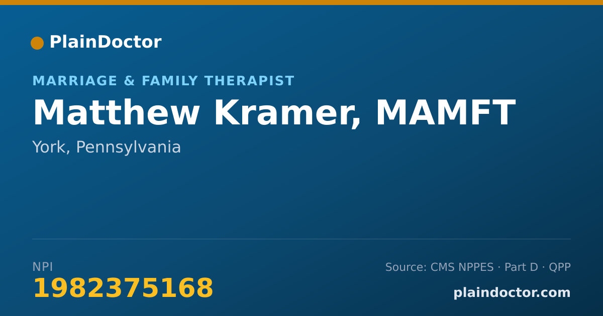Shareable card for Matthew Kramer, MAMFT - Marriage & Family Therapist, York, PA
