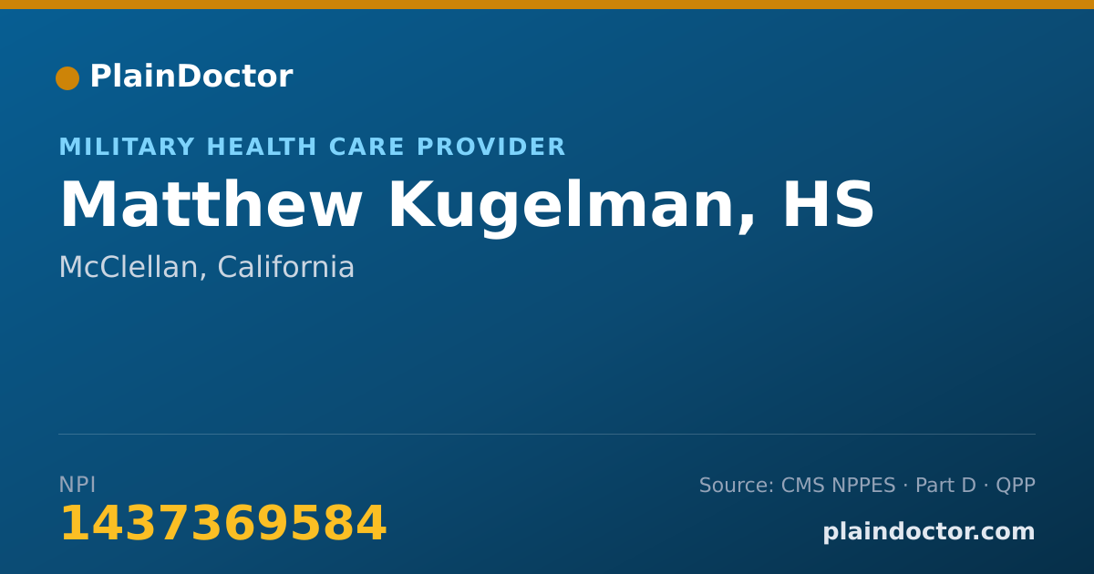 Shareable card for Matthew Kugelman, HS - Military Health Care Provider, McClellan, CA