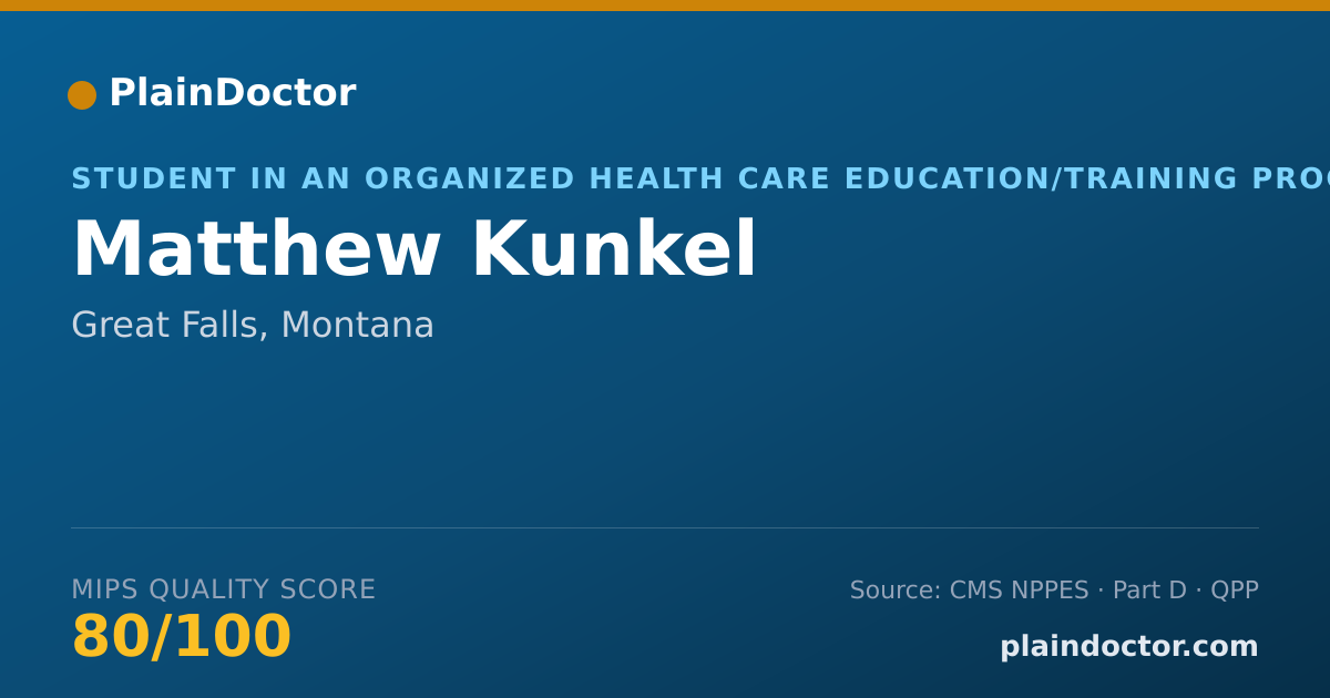 Shareable card for Matthew Kunkel - Student in an Organized Health Care Education/Training Program, Great Falls, MT
