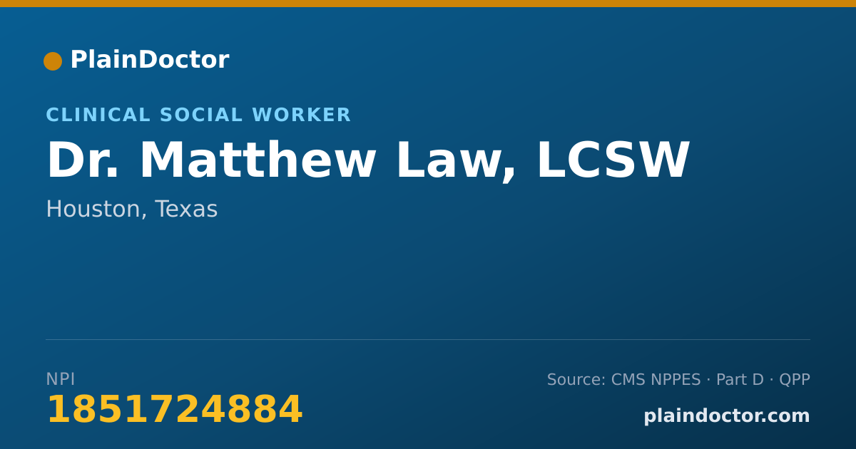 Shareable card for Matthew Law, LCSW - Clinical Social Worker, Houston, TX