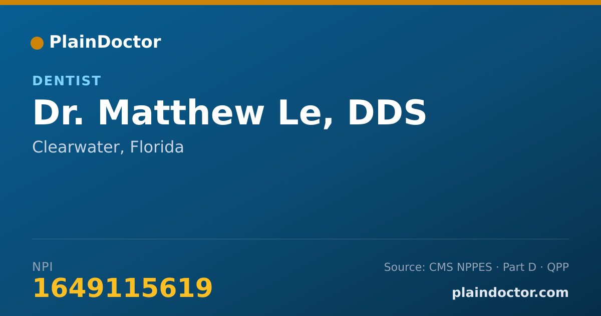 Shareable card for Matthew Le, DDS - Dentist, Clearwater, FL
