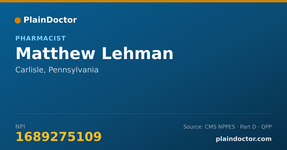 Shareable card for Matthew Lehman - Pharmacist, Carlisle, PA
