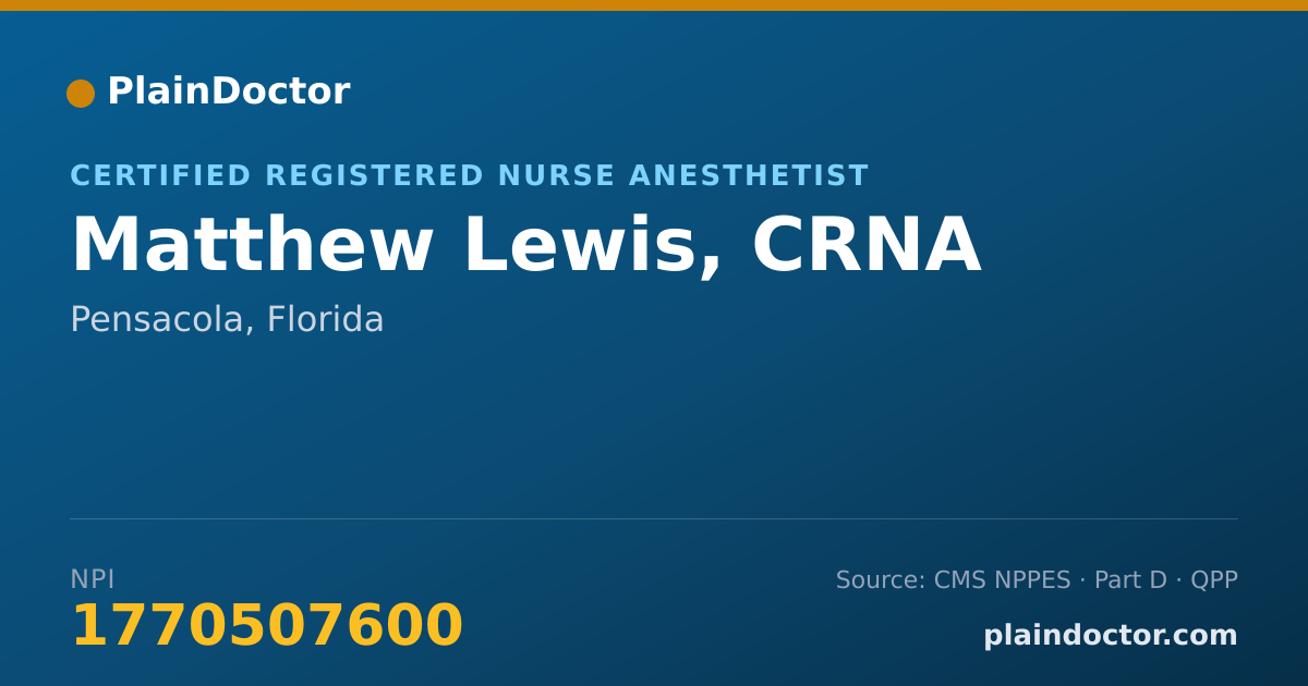 Shareable card for Matthew Lewis, CRNA - Certified Registered Nurse Anesthetist, Cloquet, MN