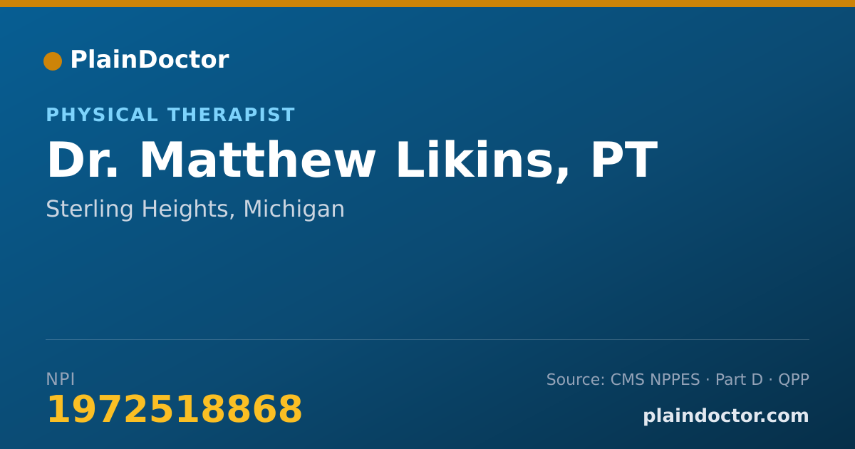 Shareable card for Matthew Likins, PT - Physical Therapist, Sterling Heights, MI