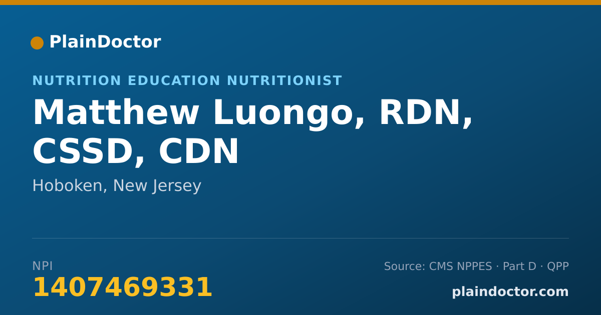 Shareable card for Matthew Luongo, RDN, CSSD, CDN - Nutrition Education Nutritionist, Hoboken, NJ