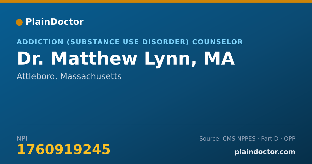 Shareable card for Matthew Lynn, MA - Addiction (Substance Use Disorder) Counselor, Attleboro, MA
