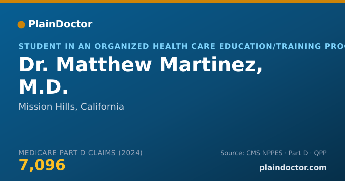 Shareable card for Matthew Martinez, M.D. - Student in an Organized Health Care Education/Training Program, Mission Hills, CA