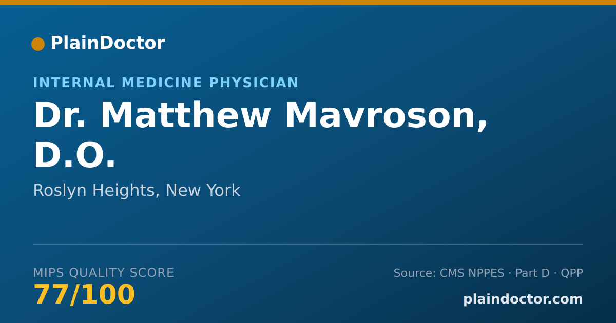 Shareable card for Matthew Mavroson, D.O. - Internal Medicine Physician, Roslyn Heights, NY