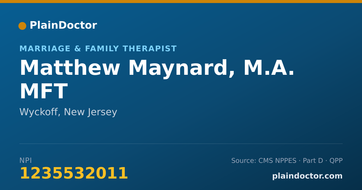 Shareable card for Matthew Maynard, M.A. MFT - Marriage & Family Therapist, Wyckoff, NJ