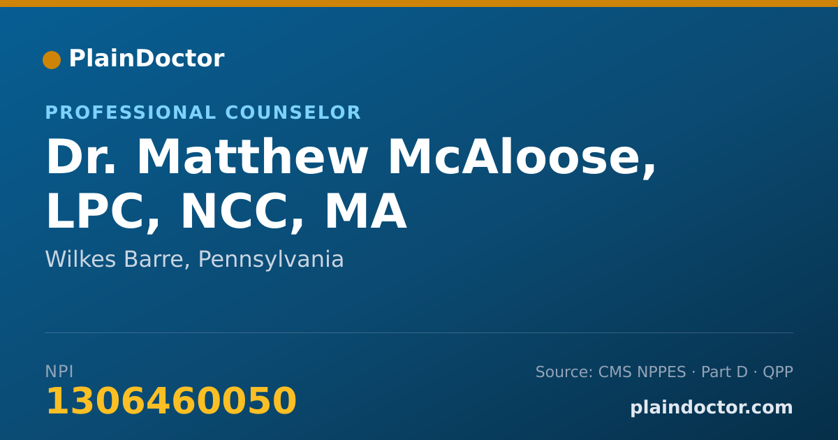 Shareable card for Matthew McAloose, LPC, NCC, MA - Professional Counselor, Wilkes Barre, PA