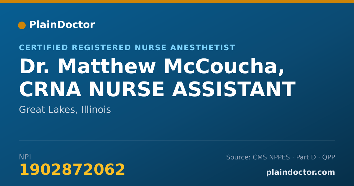 Shareable card for Matthew McCoucha, CRNA NURSE ASSISTANT - Certified Registered Nurse Anesthetist, Great Lakes, IL