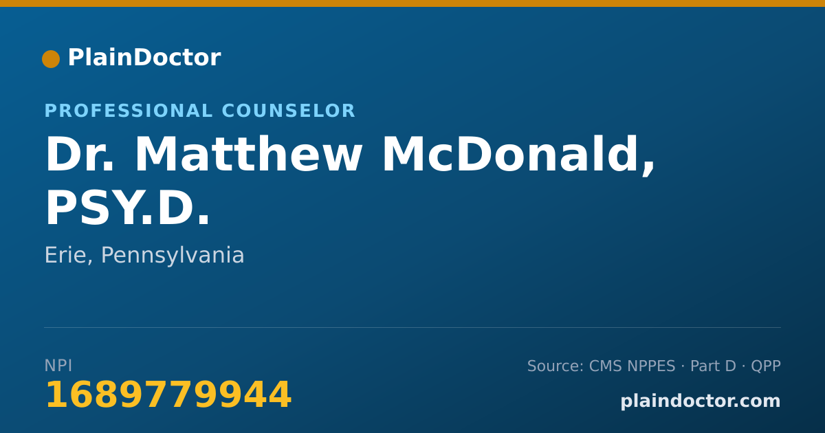 Shareable card for Matthew McDonald, PSY.D. - Professional Counselor, Erie, PA