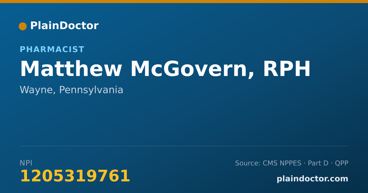 Shareable card for Matthew McGovern, RPH - Pharmacist, Wayne, PA
