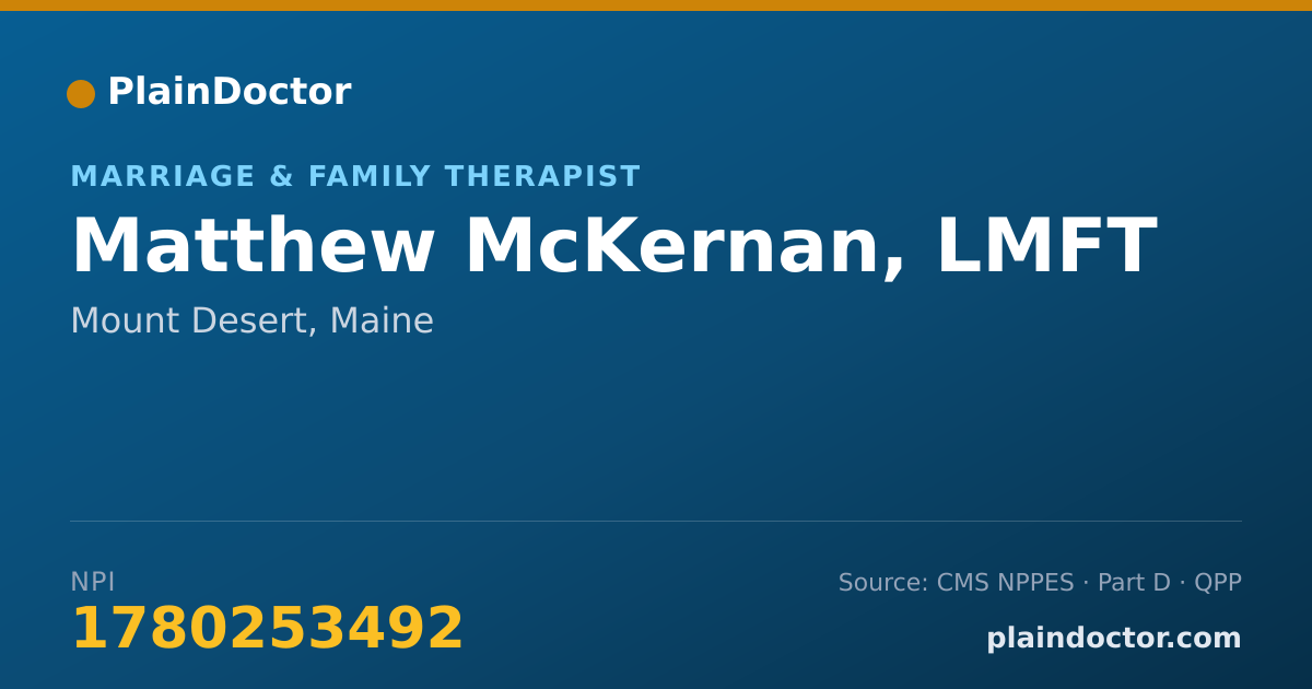 Shareable card for Matthew McKernan, LMFT - Marriage & Family Therapist, Mount Desert, ME