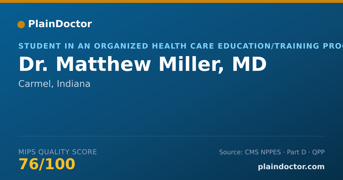 Shareable card for Matthew Miller, MD - Student in an Organized Health Care Education/Training Program, Carmel, IN