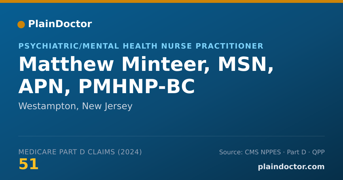 Shareable card for Matthew Minteer, MSN, APN, PMHNP-BC - Psychiatric/Mental Health Nurse Practitioner, Westampton, NJ