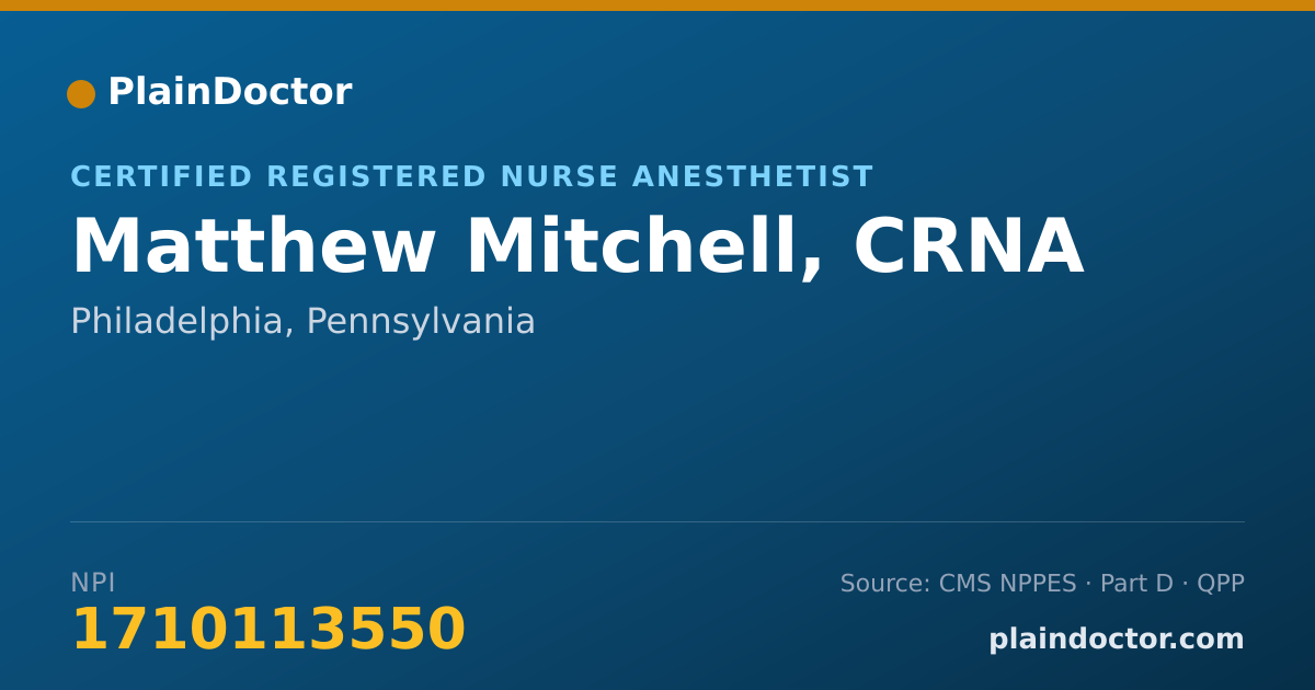 Shareable card for Matthew Mitchell, CRNA - Certified Registered Nurse Anesthetist, Philadelphia, PA