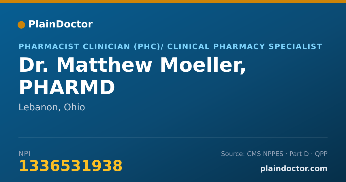 Shareable card for Matthew Moeller, PHARMD - Pharmacist Clinician (PhC)/ Clinical Pharmacy Specialist, Lebanon, OH