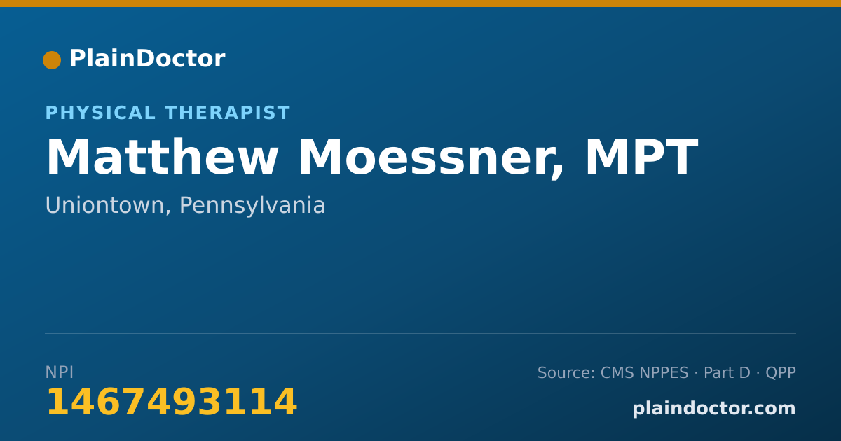 Shareable card for Matthew Moessner, MPT - Physical Therapist, Uniontown, PA