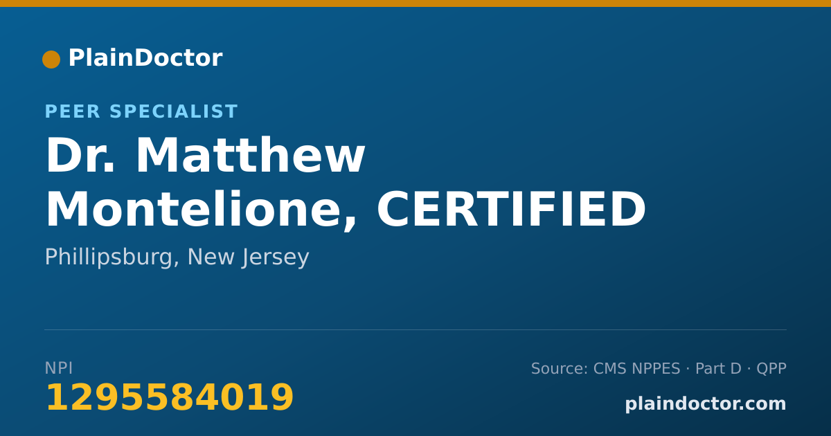 Shareable card for Matthew Montelione, CERTIFIED PEER - Peer Specialist, Phillipsburg, NJ