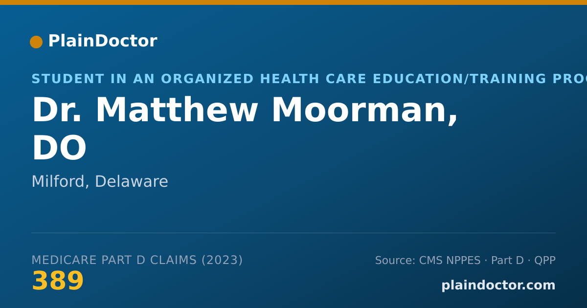 Shareable card for Matthew Moorman, DO - Student in an Organized Health Care Education/Training Program, Milford, DE