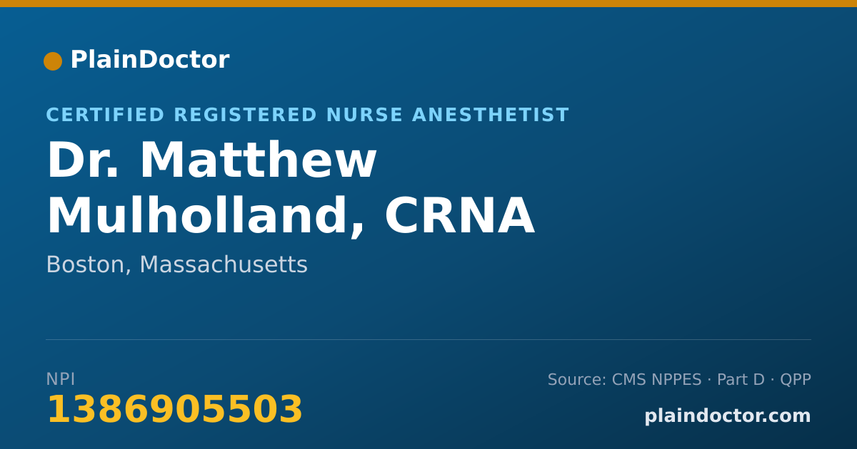 Shareable card for Matthew Mulholland, CRNA - Certified Registered Nurse Anesthetist, Boston, MA