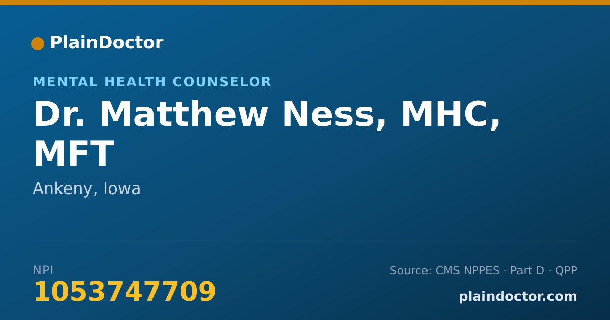 Shareable card for Matthew Ness, MHC, MFT - Mental Health Counselor, Ankeny, IA