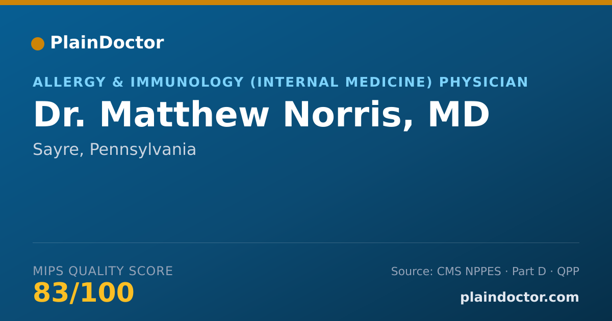 Shareable card for Matthew Norris, MD - Allergy & Immunology (Internal Medicine) Physician, Sayre, PA