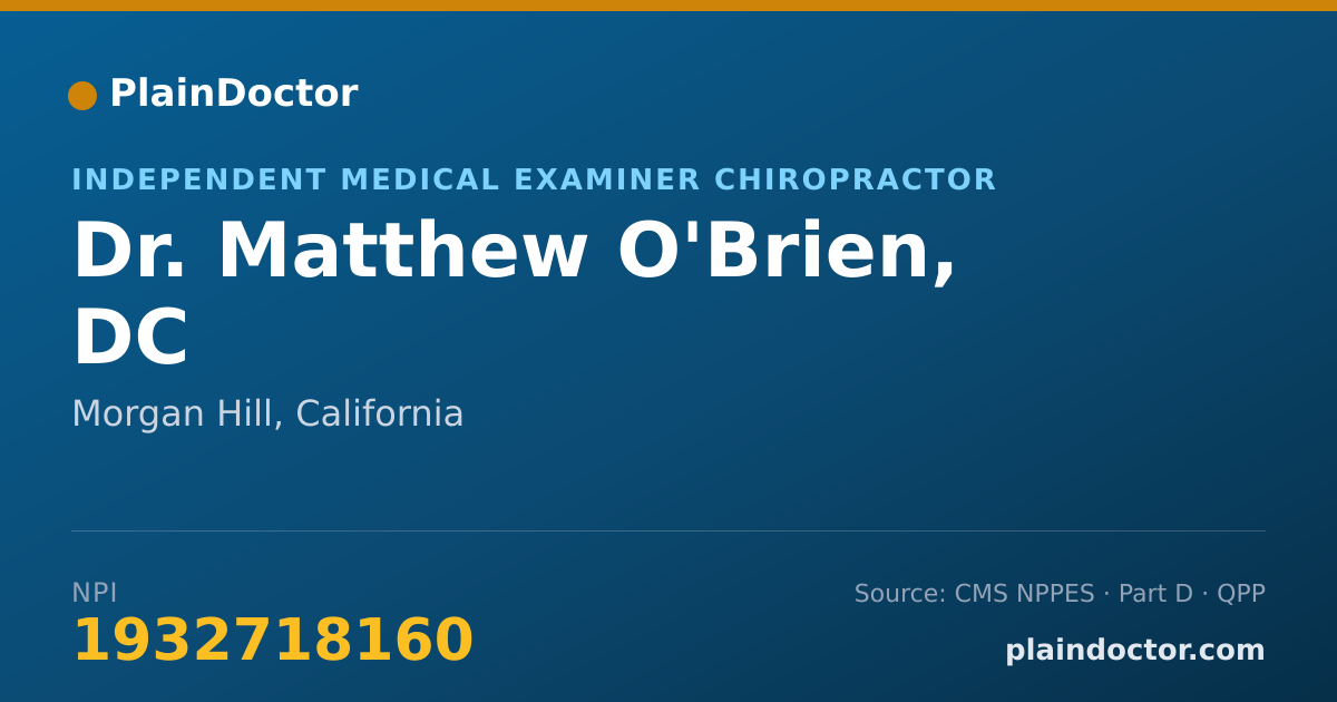 Shareable card for Matthew O'Brien, DC - Independent Medical Examiner Chiropractor, Morgan Hill, CA