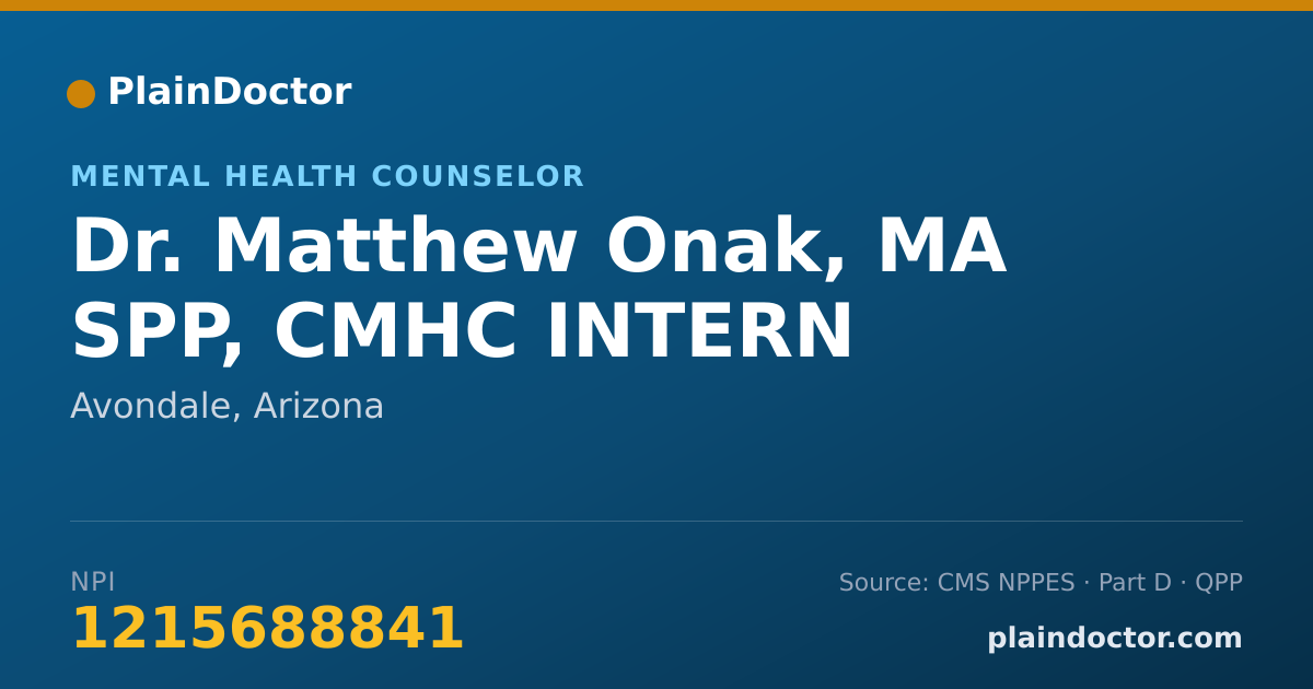 Shareable card for Matthew Onak, MA SPP, CMHC INTERN - Mental Health Counselor, Avondale, AZ