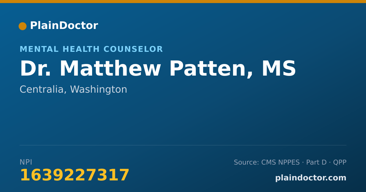 Shareable card for Matthew Patten, MS - Mental Health Counselor, Centralia, WA
