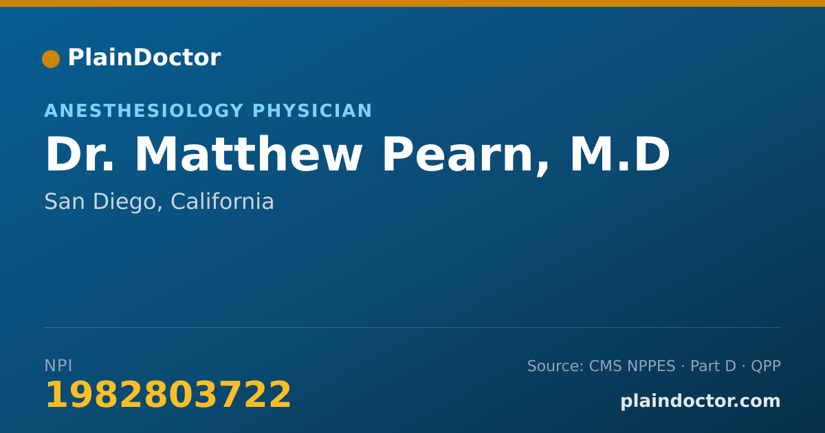 Shareable card for Matthew Pearn, M.D - Anesthesiology Physician, San Diego, CA