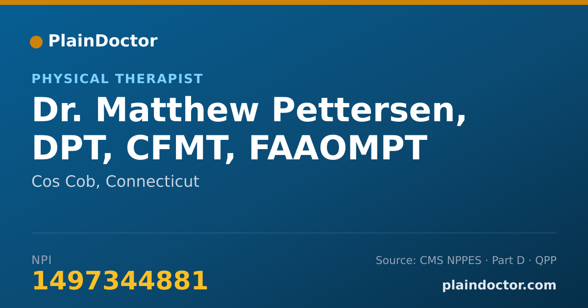 Shareable card for Matthew Pettersen, DPT, CFMT, FAAOMPT - Physical Therapist, Cos Cob, CT